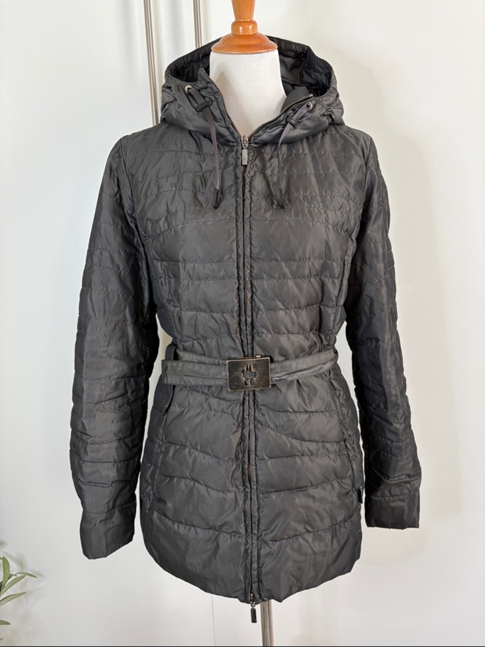 Moncler Charcoal Quilted Hooded Belted Puffer Jacket 3